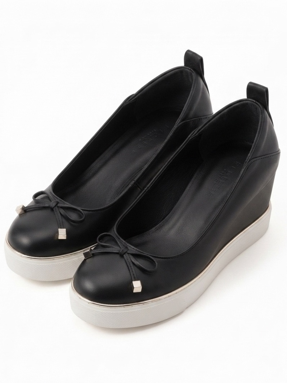Wishbone Round Toe Wedge Leather Shoe Women's Black Platform Ballet Size 9